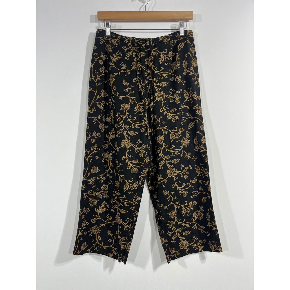 First Option Old Money Preppy VTG Floral Linen Blend Wide Leg Crop Pants Women 8